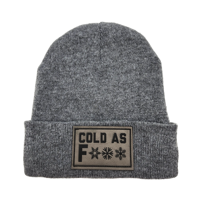 Cold as F*** Lined Knit Leather Patch Beanie SHOP ROGUE WEAR Hats Oxford-Grey