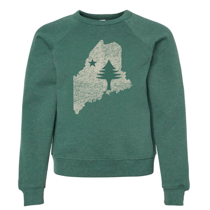 Youth Maine State Flag Crewneck SHOP ROGUE WEAR Crewneck L-14-16-Alpine-Green