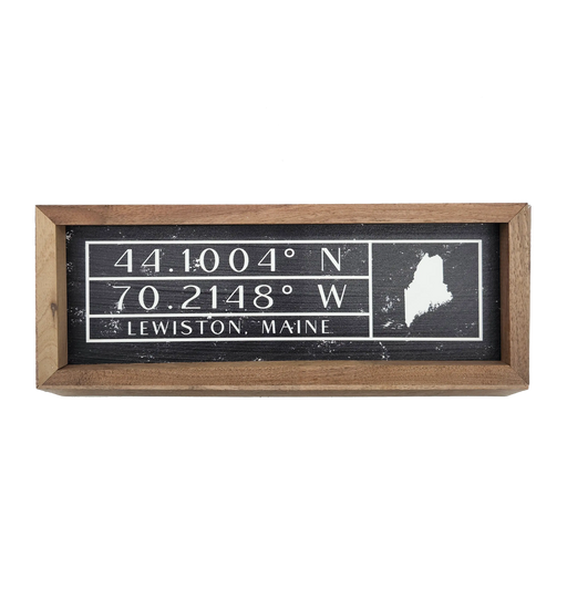 Longitude Latitude Lewiston Auburn Wooden Signs SHOP ROGUE WEAR Accessories City-Lewiston