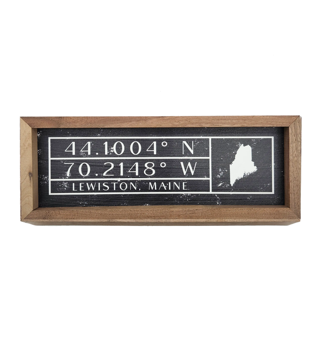 Longitude Latitude Lewiston Auburn Wooden Signs SHOP ROGUE WEAR Accessories City-Lewiston