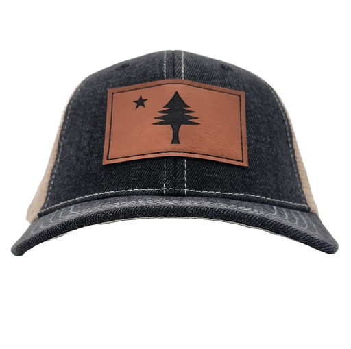 MAINE Flag Leather Denim Trucker Hat SHOP ROGUE WEAR Hats Black
