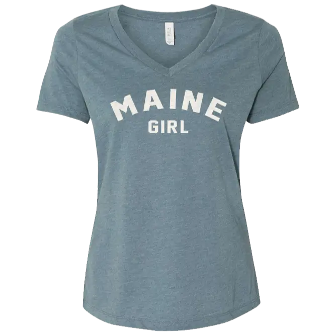 Maine Girl White Text V-Neck T-Shirt SHOP ROGUE WEAR T-shirt 3XL-Heather-Slate
