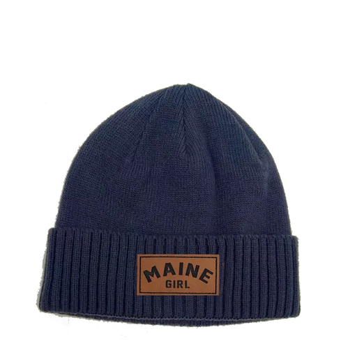 Maine Girl Leather Patch Rib Knit Beanie SHOP ROGUE WEAR Hats Color-Navy