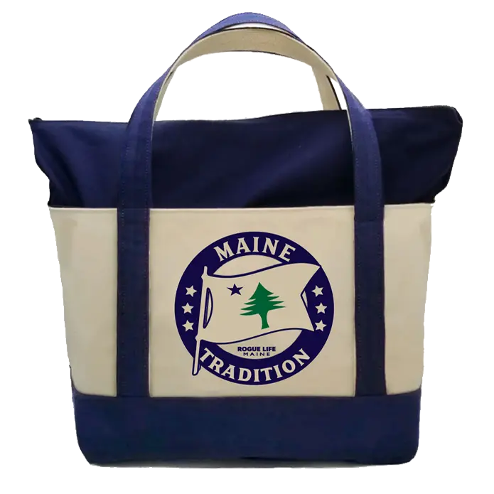 Maine Tradition Flag Tote Bag SHOP ROGUE WEAR Bags LG-with-Zip-Top