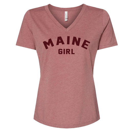 Maine Girl Color Text V-Neck T-Shirt SHOP ROGUE WEAR T-shirt 3XL-Heather-Mauve-Burgundy