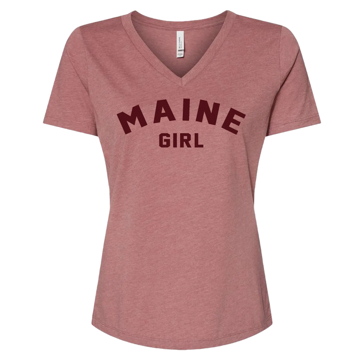 Maine Girl Color Text V-Neck T-Shirt SHOP ROGUE WEAR T-shirt 3XL-Heather-Mauve-Burgundy