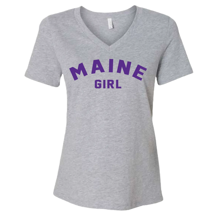 Maine Girl Color Text V-Neck T-Shirt SHOP ROGUE WEAR T-shirt 3XL-Heather-Grey-Dark-Lilac