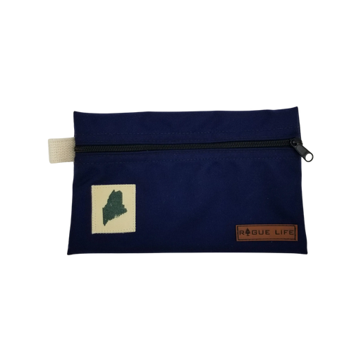 ME State Large Zipper Pouch /w Leather Patch ROGUE LIFE MAINE  Navy