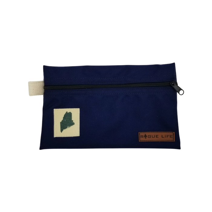 ME State Large Zipper Pouch /w Leather Patch ROGUE LIFE MAINE  Navy