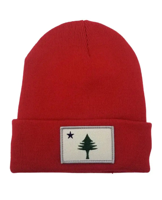 Maine Flag Fleece-Lined Knit Beanie SHOP ROGUE WEAR Beanies Color-Red