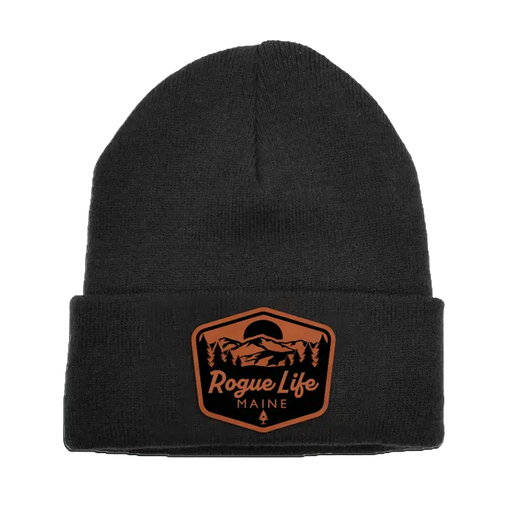 Rogue Life Mountains Leather Patch Fleece-Lined Knit Beanie SHOP ROGUE WEAR Beanies Color-Black