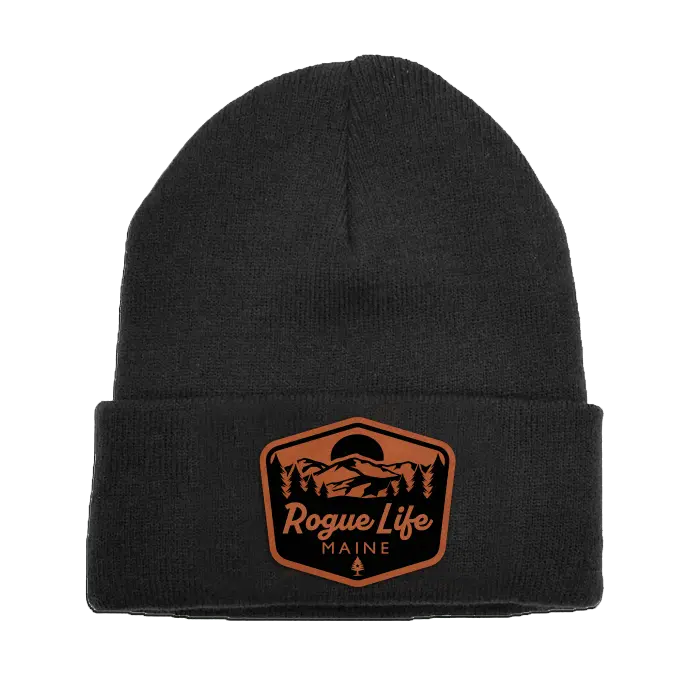Rogue Life Mountains Leather Patch Fleece-Lined Knit Beanie SHOP ROGUE WEAR Beanies Color-Black