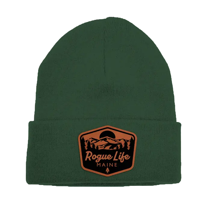 Rogue Life Mountains Leather Patch Fleece-Lined Knit Beanie SHOP ROGUE WEAR Beanies Hunter-Green