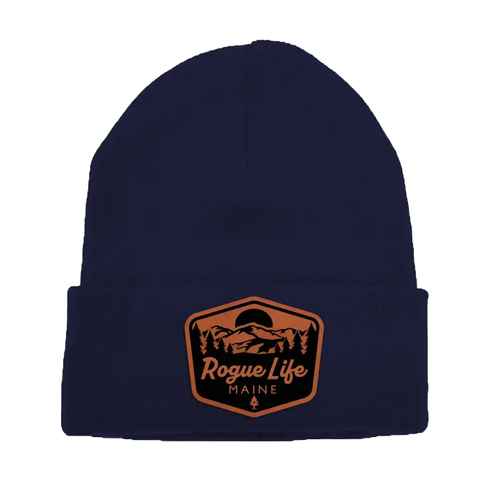 Rogue Life Mountains Leather Patch Fleece-Lined Knit Beanie SHOP ROGUE WEAR Beanies Navy