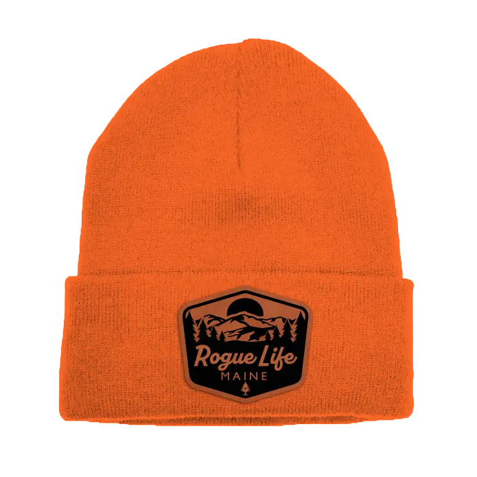 Rogue Life Mountains Leather Patch Fleece-Lined Knit Beanie SHOP ROGUE WEAR Beanies Hunter-Orange