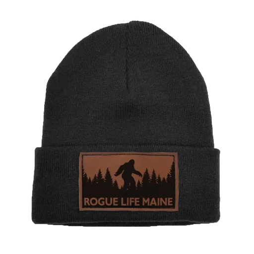 Sasquatch Leather Patch Fleece-Lined Knit Beanie SHOP ROGUE WEAR Hats Black