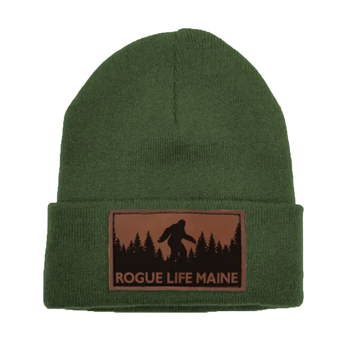 Sasquatch Leather Patch Fleece-Lined Knit Beanie SHOP ROGUE WEAR Hats Olive