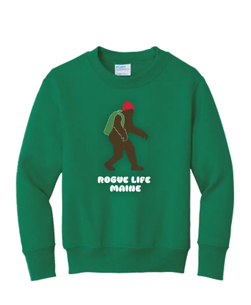 Youth Backpack Bigfoot Crewneck SHOP ROGUE WEAR Crewneck Y-XL-Kelly-Green