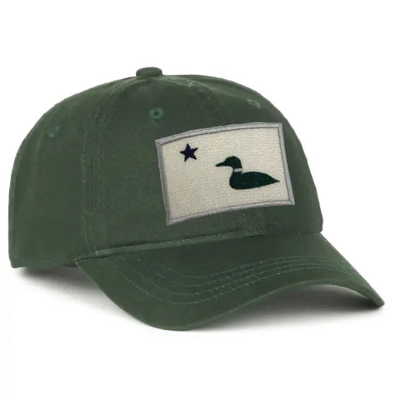 Maine Flag Loon Patch Twill Hat SHOP ROGUE WEAR Hats Forest-green