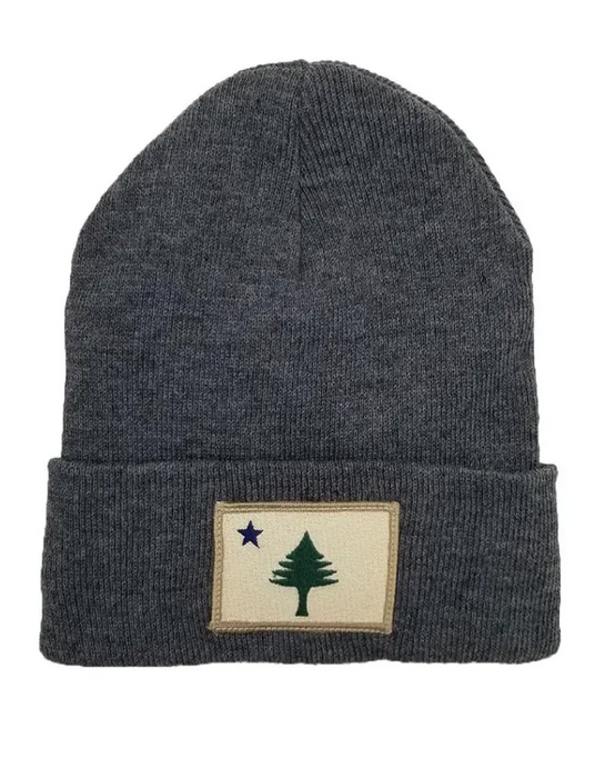 Maine Flag Fleece-Lined Knit Beanie SHOP ROGUE WEAR Beanies Oxford-Grey