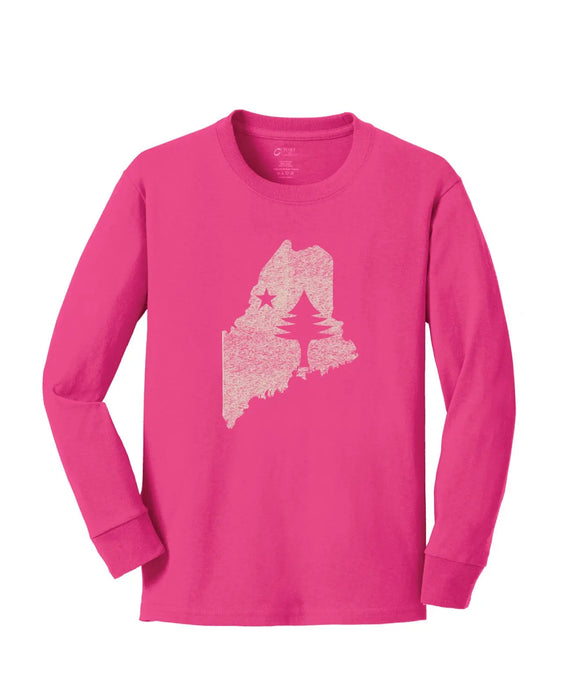 Youth Maine State Flag Long Sleeve SHOP ROGUE WEAR Long Sleeve Y-XL-Pink