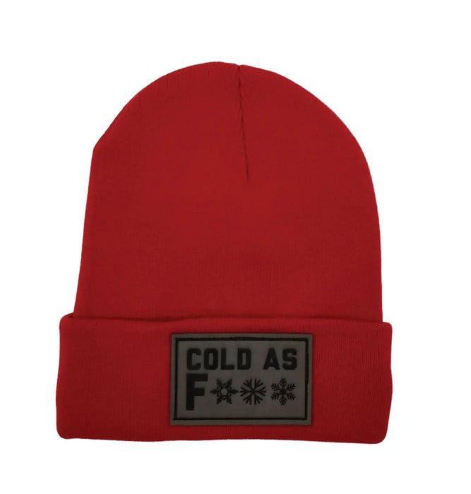 Cold as F*** Lined Knit Leather Patch Beanie SHOP ROGUE WEAR Hats Red